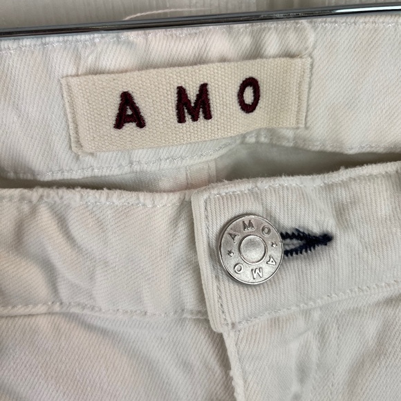 AMO Kick Crop Distressed Raw Hem Jeans White Size 30 - Picture 2 of 4